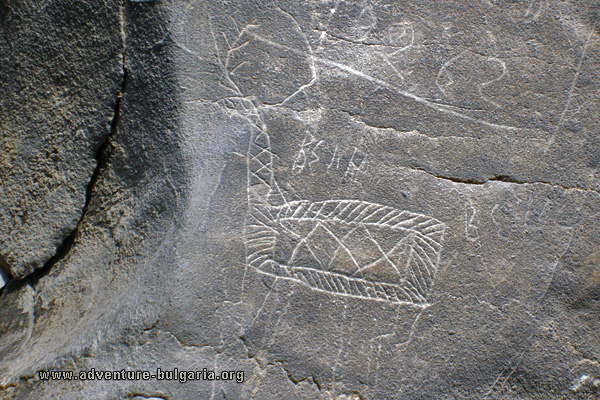 The rock paintings near the village of Tsarevets, Bulgaria